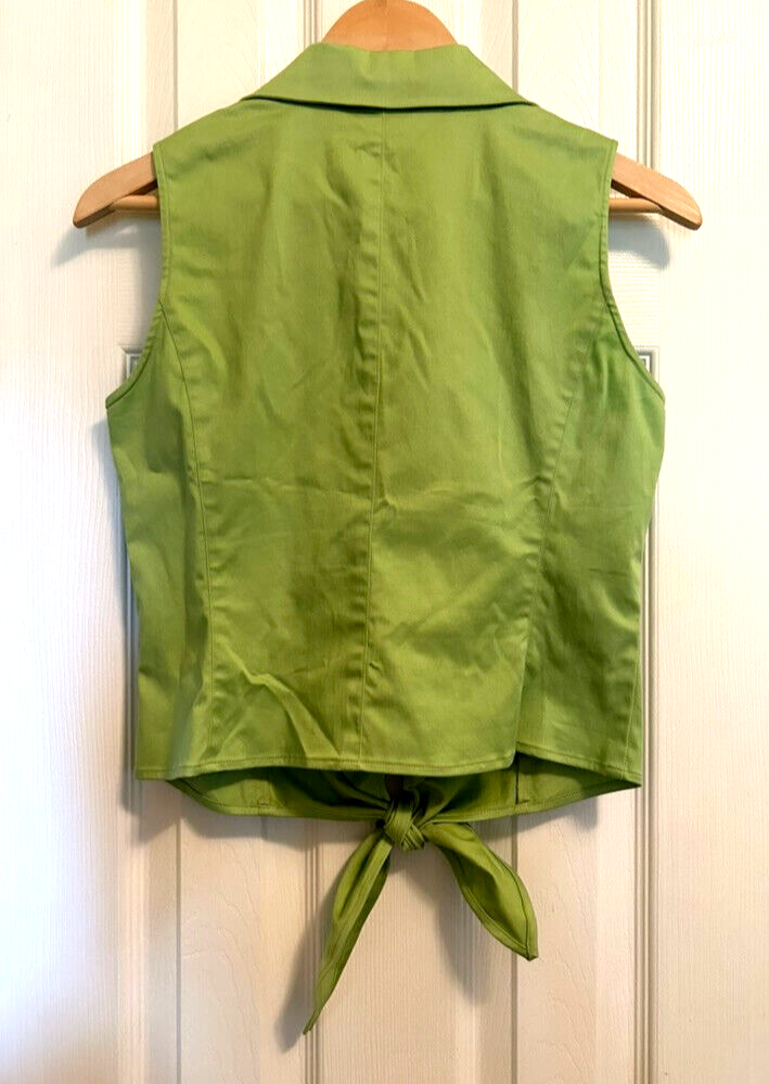 Betu Sport Sleeveless Blouse Top Shirt Size 6 Tie Front Button Up Green Cotton