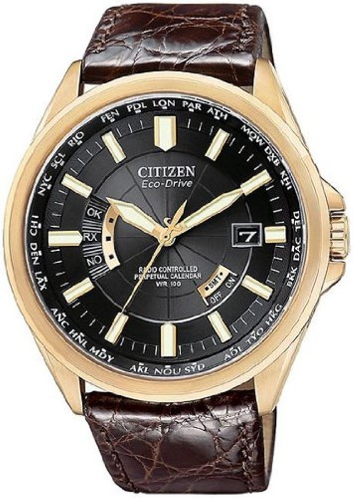 Pre-owned Citizen Eco-drive Black Dial Brown Leather Men Watch Cb0013-12e Automic