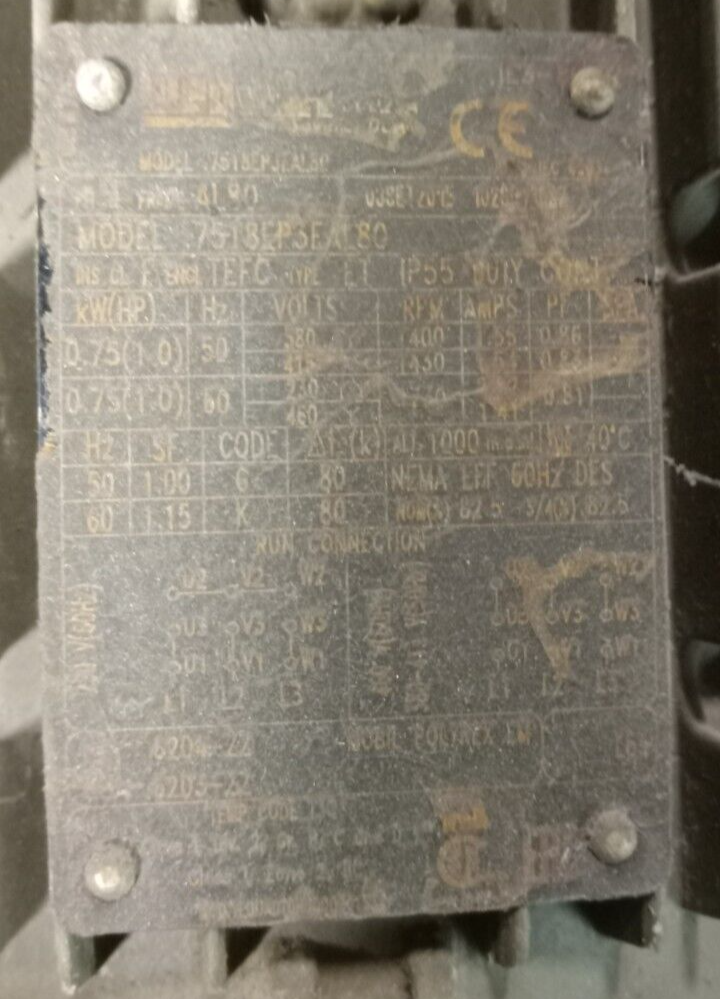 WEG 1730 RPM PUMP MOTOR 230/460 VAC 3 Ø 1 HP AL80 3/4" SHAFT  .7518EP3EAL80