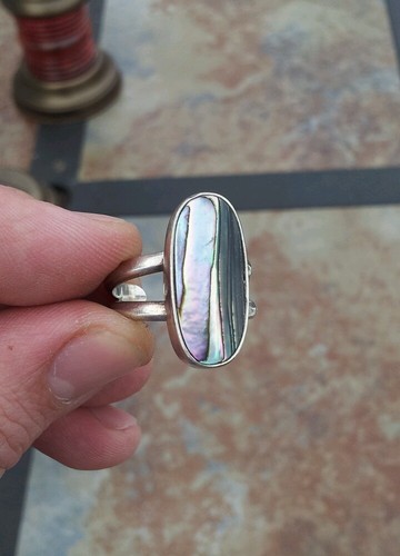 VINTAGE 950 STERLING SILVER ABALONE ADJUSTABLE RING