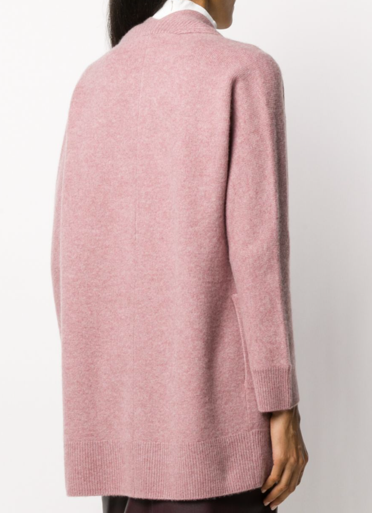 Pre-owned Vince $545  Szs Cashmere Ribbed Trim Open Cardigan Heather Mauve Orchid In Pink