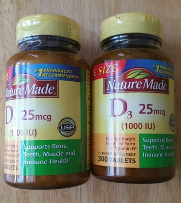 (2) Nature Made Vitamin D3 25 mcg ( 1000 IU...
