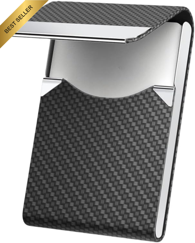 Slim Business Card Holder, PU Leather & Stainless Steel Design, Holds up to 20 B