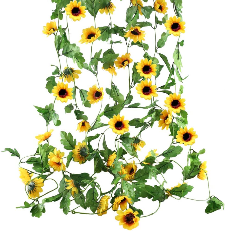 4Pcs 32 Feet Artificial Sunflowers Hanging Vine Silk Fake Fl