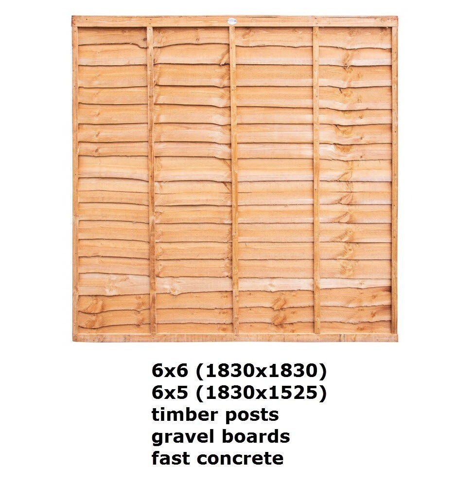 Waney Lap Fencing Panels 6x6 6x5 Overlap Treated. London Harrow Wembley