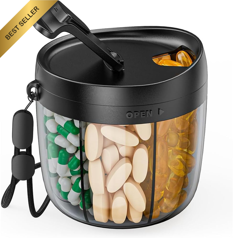 Pill Organizer 7-Day Portable Case with 7 Wide-Open Compartments