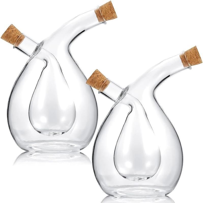 2 Pcs Oil and Vinegar Dispenser,2 in 1 Glass Olive Oil and Vinegar Cruet Dispens