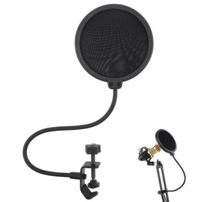Microphone Pop Filter Dual Layered Mic Shield With Flexible 360° Gooseneck Clip