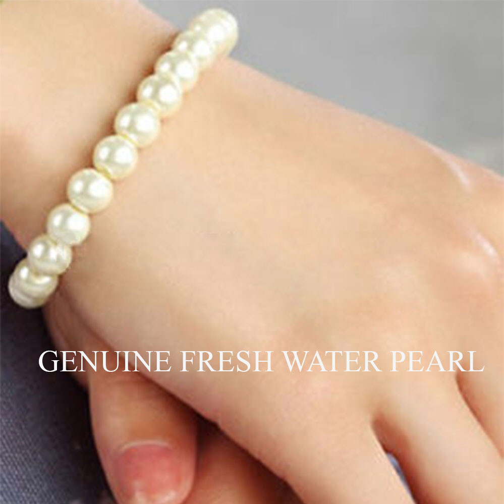 White Genuine Fresh Water pearl Stretch Bracelet for Women