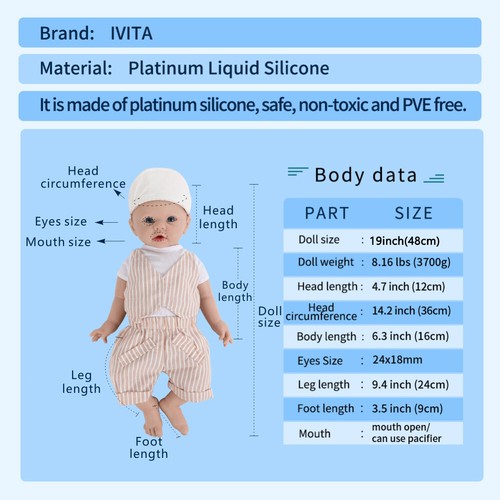 IVITA 20" Lovely Smile Boy Infant Lifelike Reborn Baby Full Body Silicone Doll