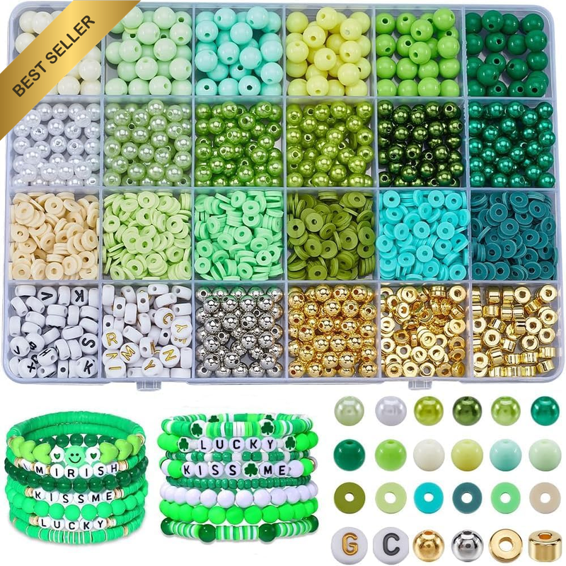 1 Box 2220Pcs Green Bracelet Bead Kit Friendship Bracelet Making Kit Letters Pla