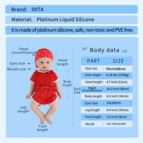 IVITA 19" Silicone Reborn Baby Boy|Girl Full Soft Newborn Silicone Doll Gift