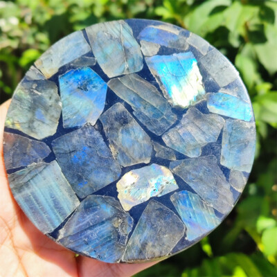 1PC 110mm Natural Labradorite Disc Specimen Quartz Crystal Healing Reiki US SHIP