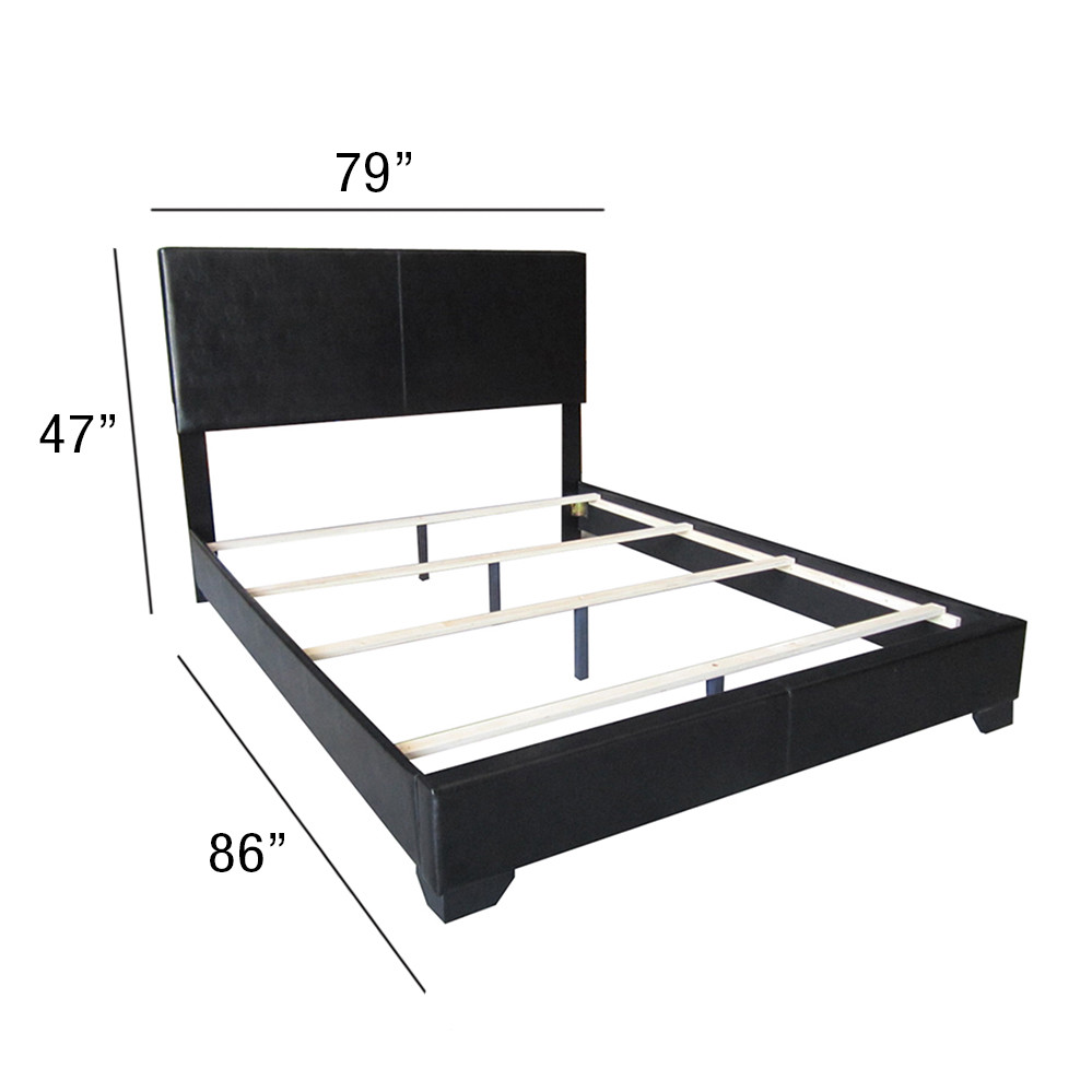 Queen Black Faux Leather Platform Bed w/ Padded Headboard and Rails NEW!