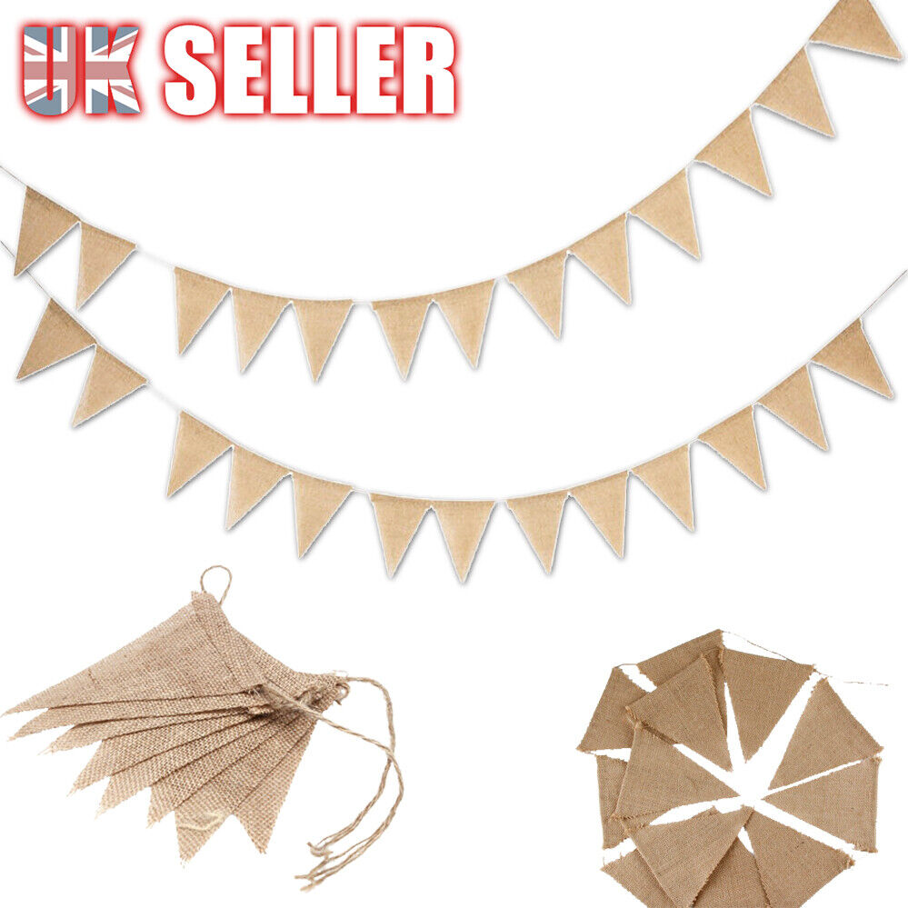 Hessian /& Lace Fabric Bunting for Wedding Birthday or Party Decorations Hessian