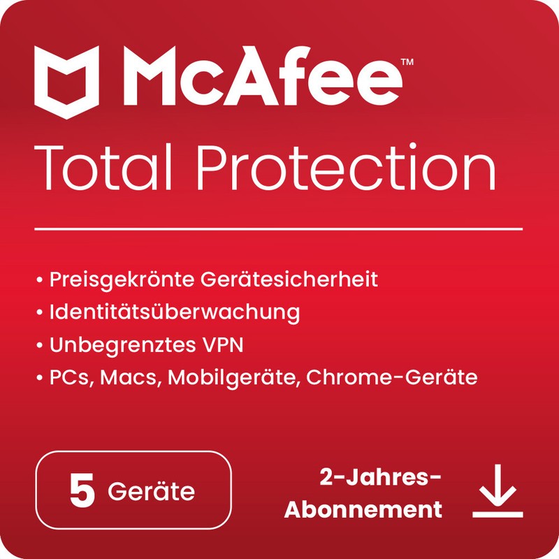 Mcafee Total Protection 2025 5-GerÃ¤Te / 2-Jahre Inkl.Vpn +Kennwort-Manager / Key