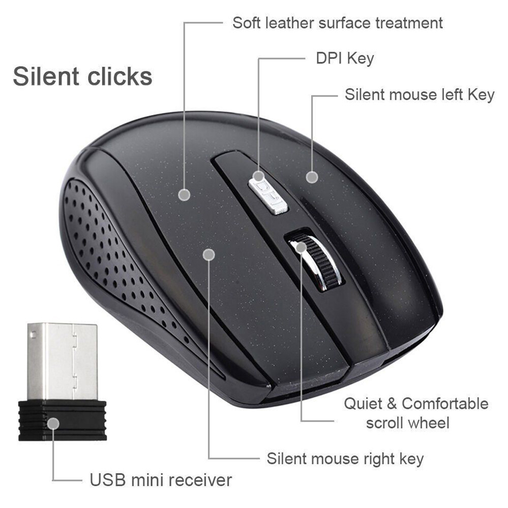 2.4GHZ USB Cordless Dongle Optical With Laptop Scroll Wireless Mouse PC