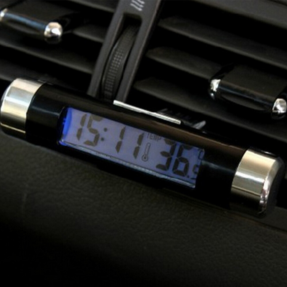Black Digital Dashboard Backlight Clock Car Blue LCD Calendar