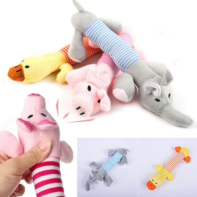 Cute Pet Squeaky Chew Plush Toy Play Squeaker Sound Dog Puppy Elephant Pig Duck