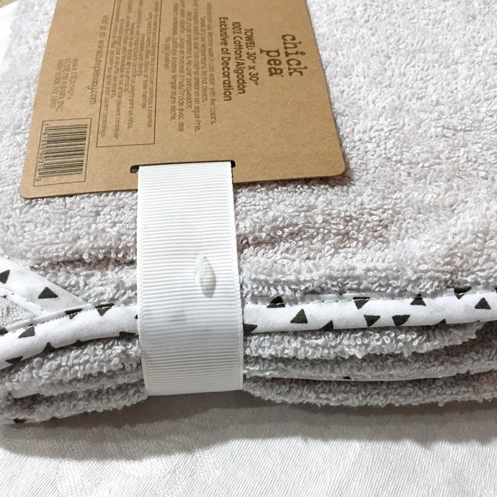 Chickpea Baby Bath Towel Terry Hooded 30 x 30 B Infant Toddler shower gift gray