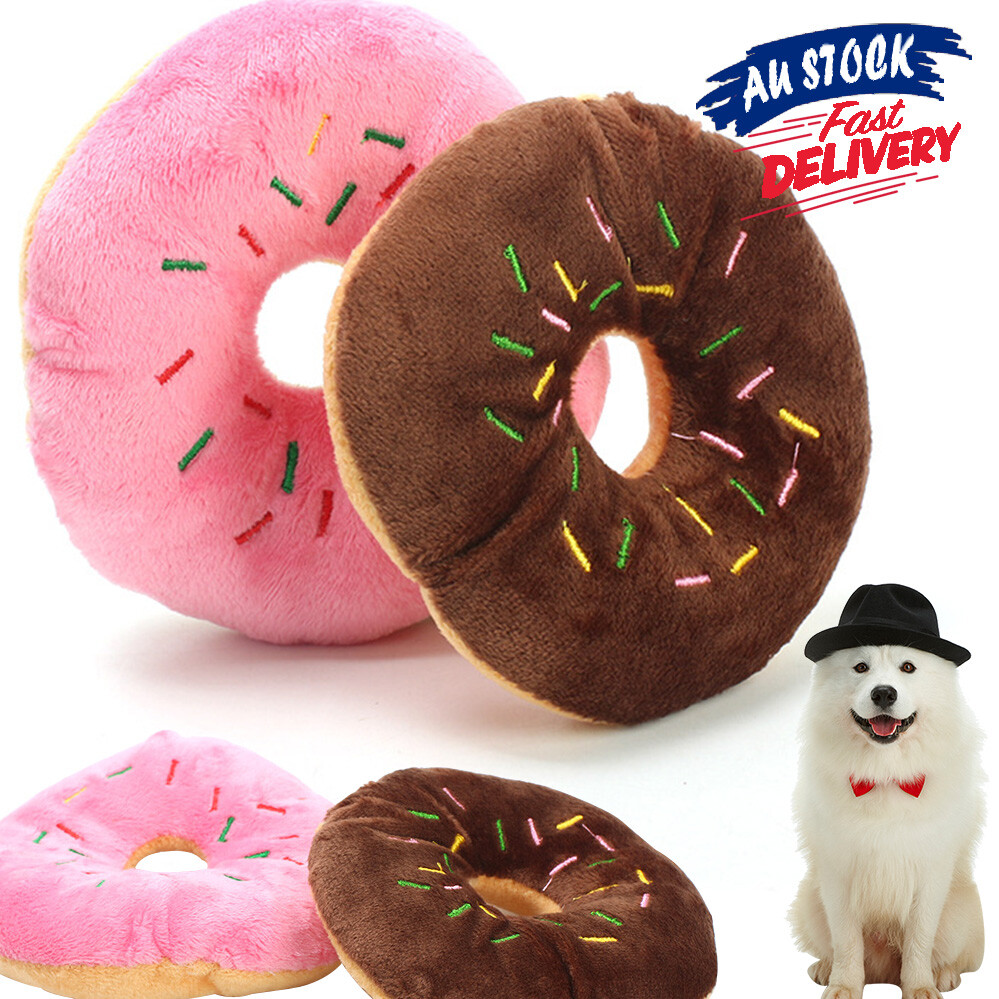 Dog Donuts Toy Squeaky Fluffy Pet Puppy Chew Squeaker Soft Training