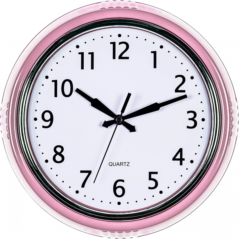 Bernhard Products Retro Wall Clock 9.5 Inch Pink Kitchen 50's Vintage