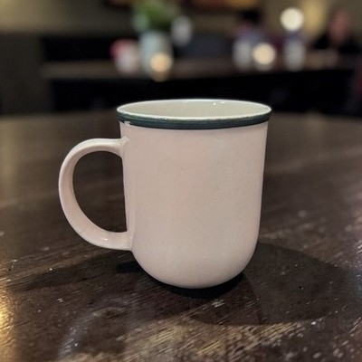Casuals China Pearl Coffee Mug, Green Rim Cup, 9oz Restaurant Ware, Drinkware