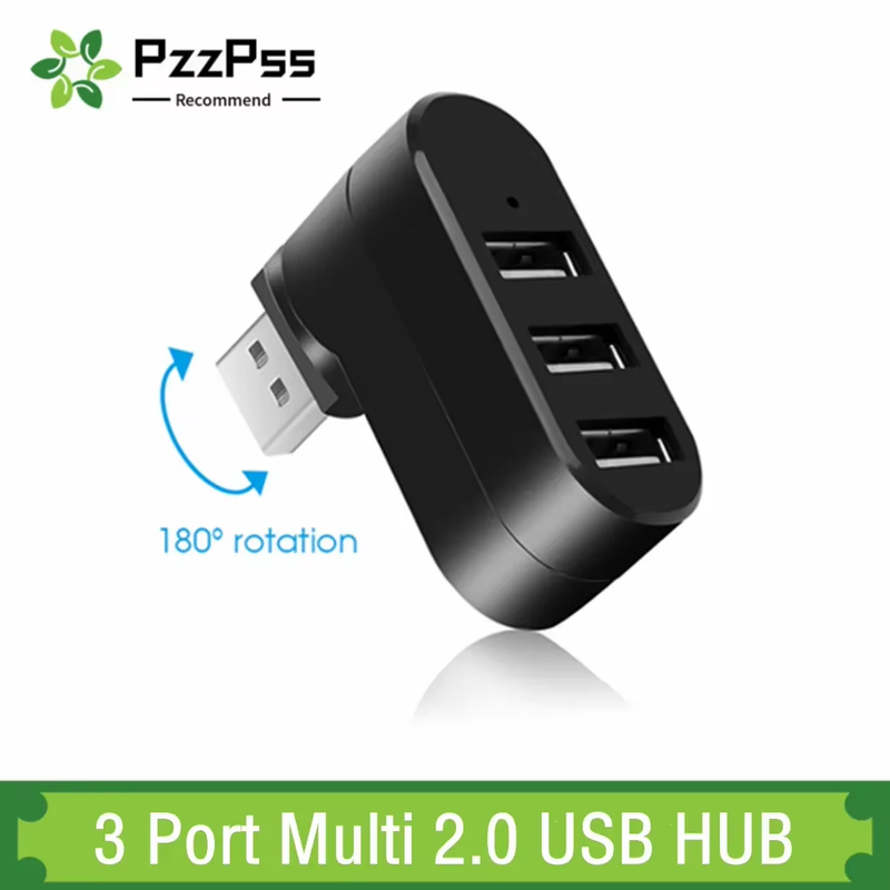 USB Hub 2.0 Adapter Rotate High Speed U Disk Reader Splitter 3 Ports USB 2.0 For