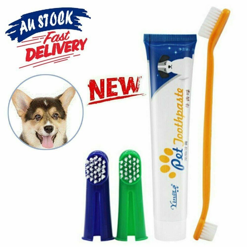 Pet Dog Cat Cleaning Toothpaste+Toothbrush+ Back Up Brush Set Beef / Vanilla