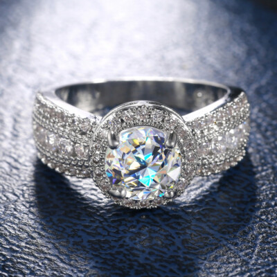 Round Cubic Zircon Fashion 925 Silver Filled Ring Women Wedding Ring Sz 6-10