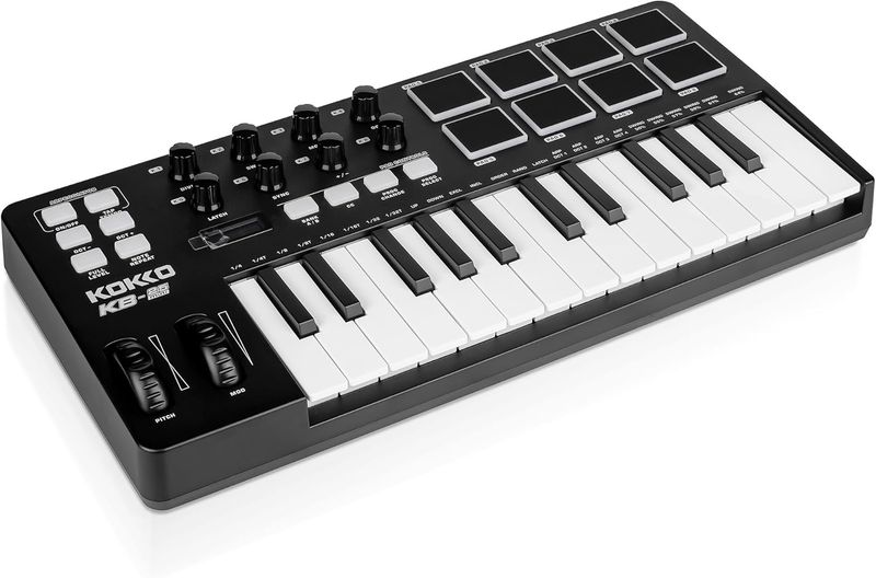 KOKKO Mini KB-25 MIDI Keyboard with Drum Pads, Knobs & Cubase LE