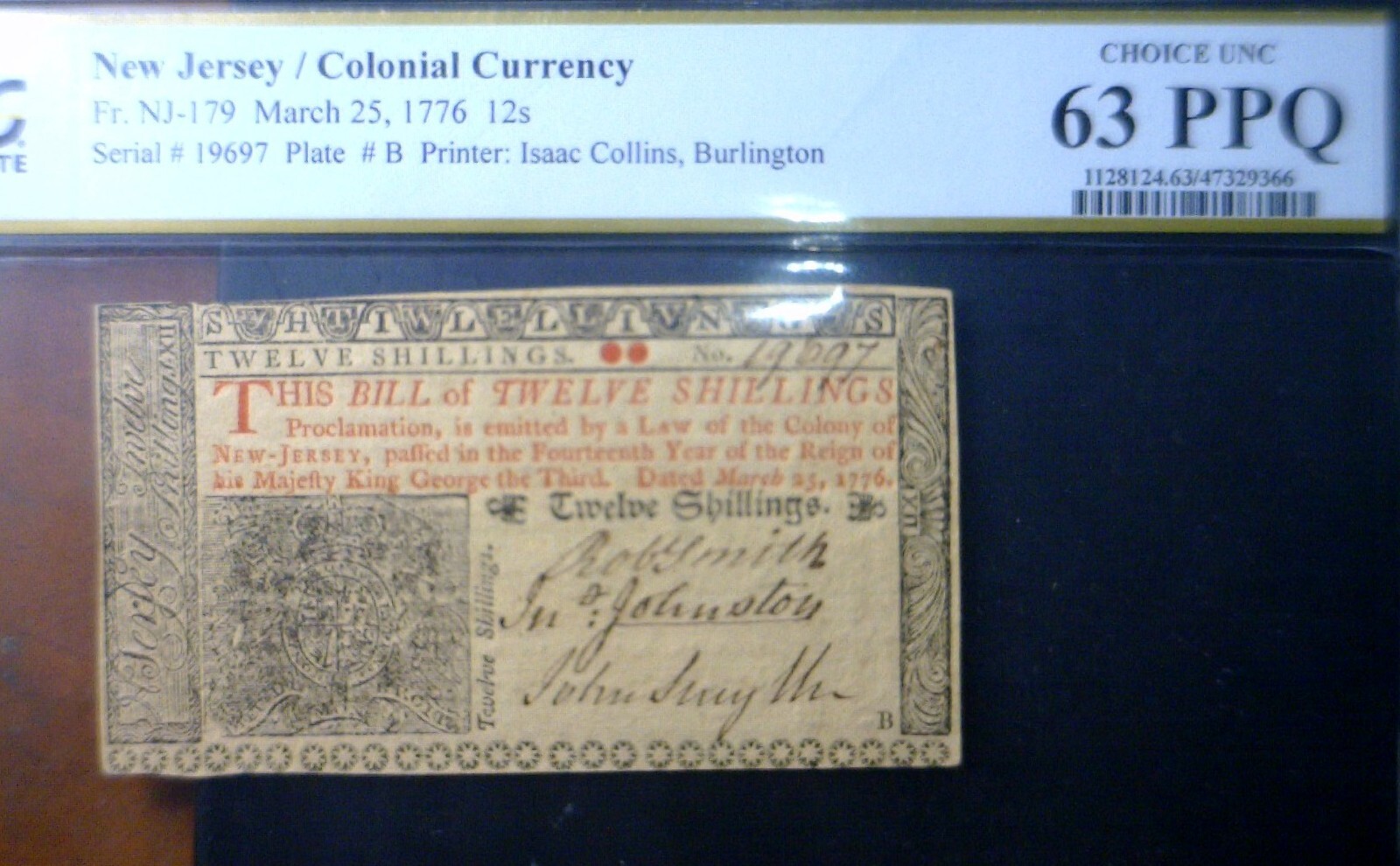 1776 PCGS MS63 PPQ Colonial 12 Shilling US Note NICE CH CU