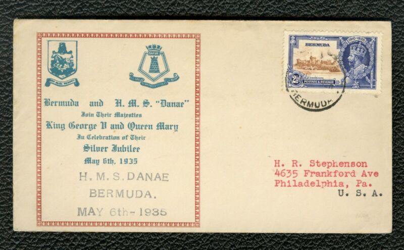 Bermuda Sc 102 / SG 96 Stamp On Cover To USA 1935 Silver Jubilee FDC Cachet