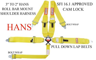 SCCA CAM LOCK RACING HARNESS FOR HANS SYSTEMS 5 POINT SFI 16.1 YELLOW
