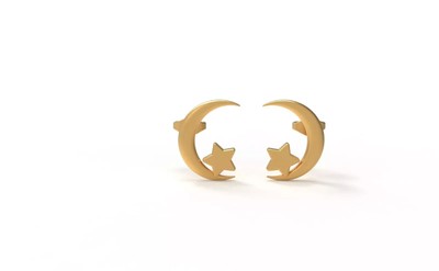 14K YELLOW Gold Diamond & Lightweight Moon Star shape earring  for Girls & Women