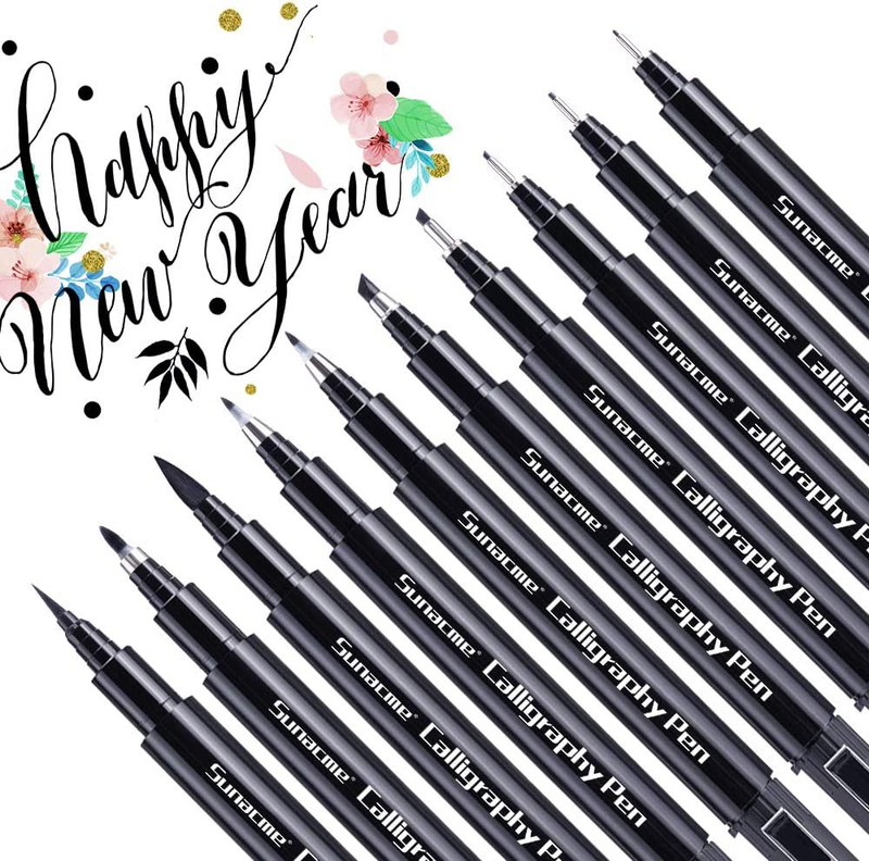 Sunacme Calligraphy Pens, Hand Lettering Pen, 10 Size Caligraphy Brush Pens for