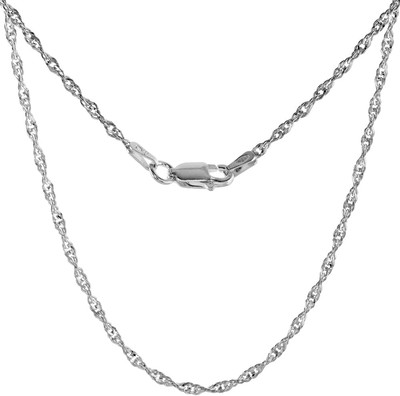 Sterling Silver Singapore Chain Necklace 7-30 Inch, Nickel Free, Italy