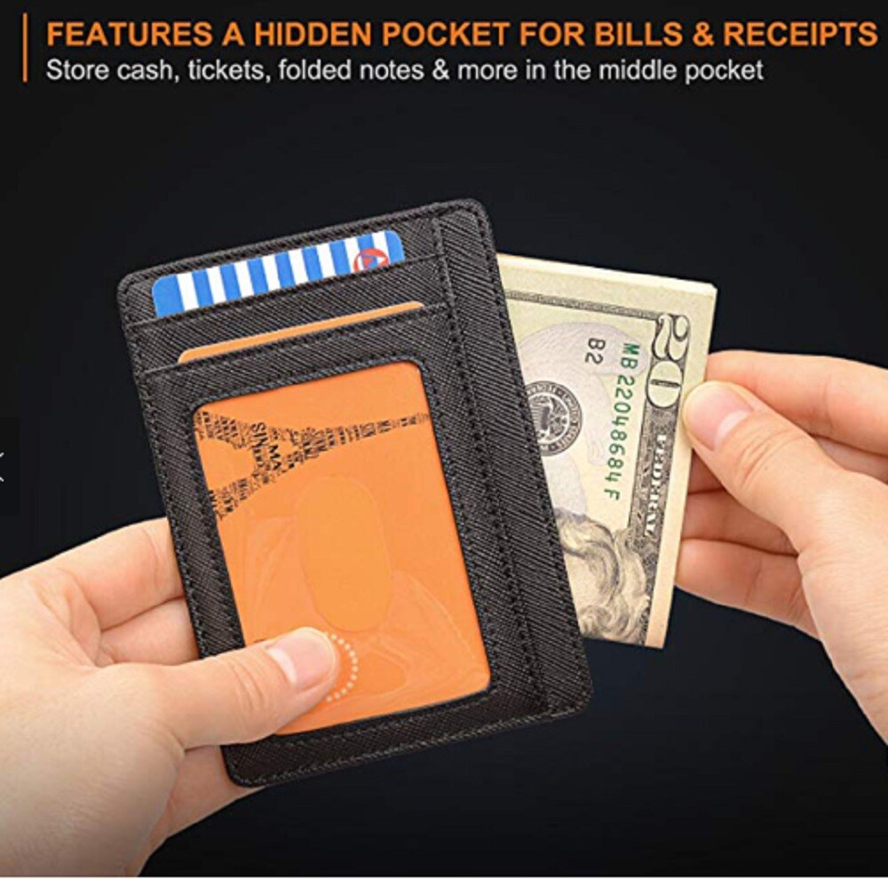 Slim Minimalist Leather Wallet - RFID Blocking, Front Pocket Credit Card Holder
