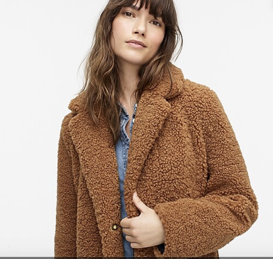 Pre-owned Jcrew J Crew Teddy Sherpa Topcoat In Warm Brandy