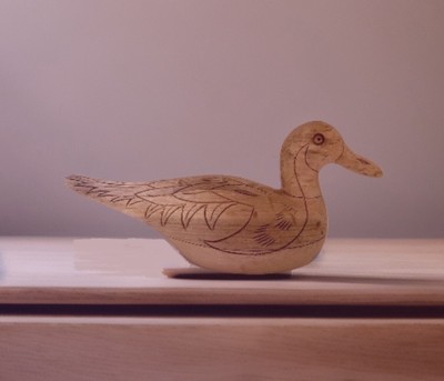 Vintage Carved Wooden Unpainted Duck Decoy Wood Figure 10-1/4 L