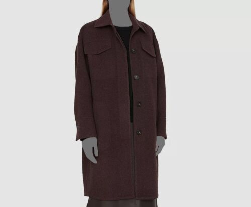 Pre-owned Vince $795  Women's Brown Double Wool Long Shirt Coat Jacket Size Large