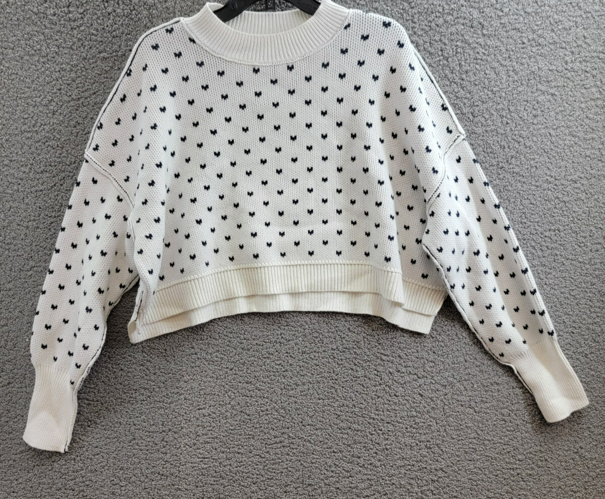 Free People Heart Easy Street Crop Sweater Women's L Black Long Sleeve Pullover - Picture 2 of 16