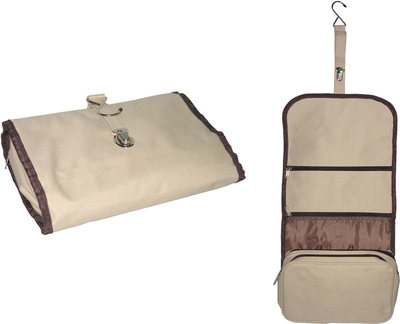 TROUSSE 4 SCOMPARTI BEAUTY CASE DA VIAGGIO CON APPENDINO BEIGE COSMETICI PROFUMI