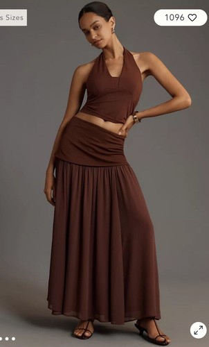 NWT By Anthropologie Dropped Yoke-Waist Maxi Skirt Chocolate