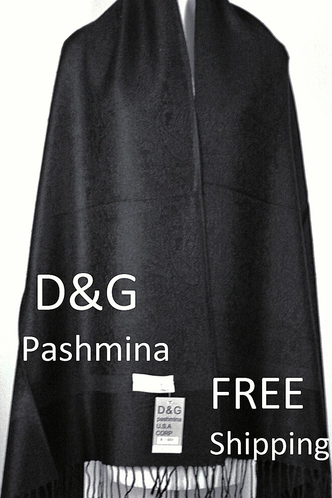 DG Pashmina Scarf Shawl Wrap Paisley Black/Black~Silk.Cashmere Soft*027
