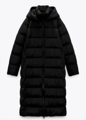 ZARA WOMEN NEW WATER REPELLENT PACKAWAY LONG PUFFER COAT BLACK