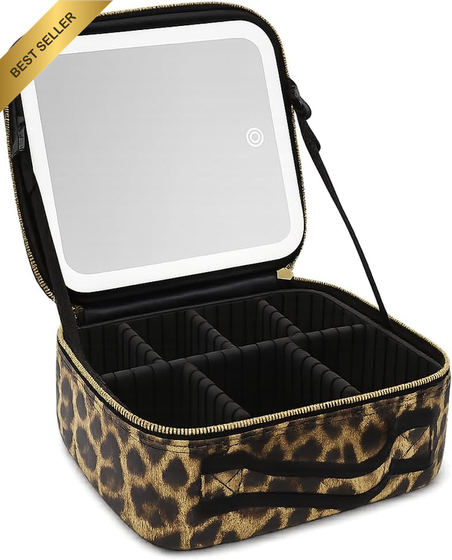 Travel Makeup Organiser with Mirror, Large Capacity Cosmetic Bag with Adjustable