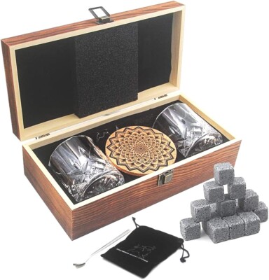 Whisky Glasses, Stones, Coasters & Spoon Gift Set Unused (Ayaoqiang )