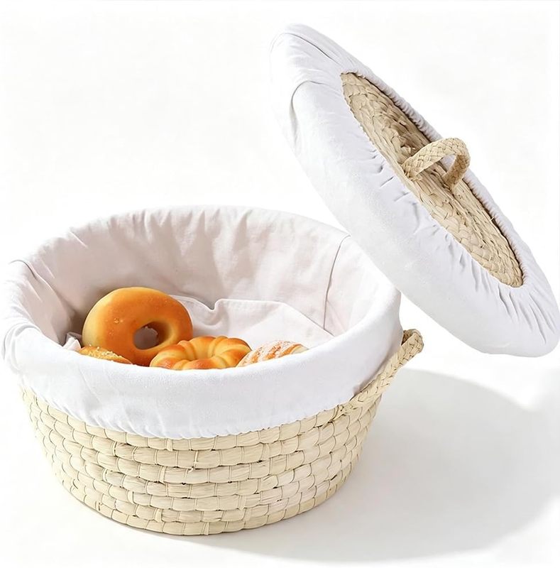 Round Wicker Bread Basket with Lid, Sourdough Proofing Basket