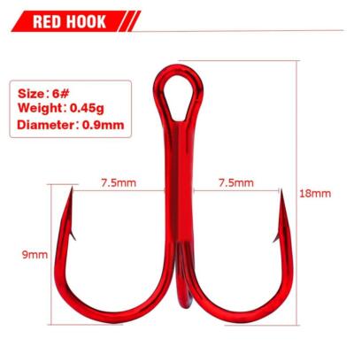 100pcs Fishing Hook Sharp Treble Hooks Size 2# 4# 6# 8# Tackle Barbed Hooks Red